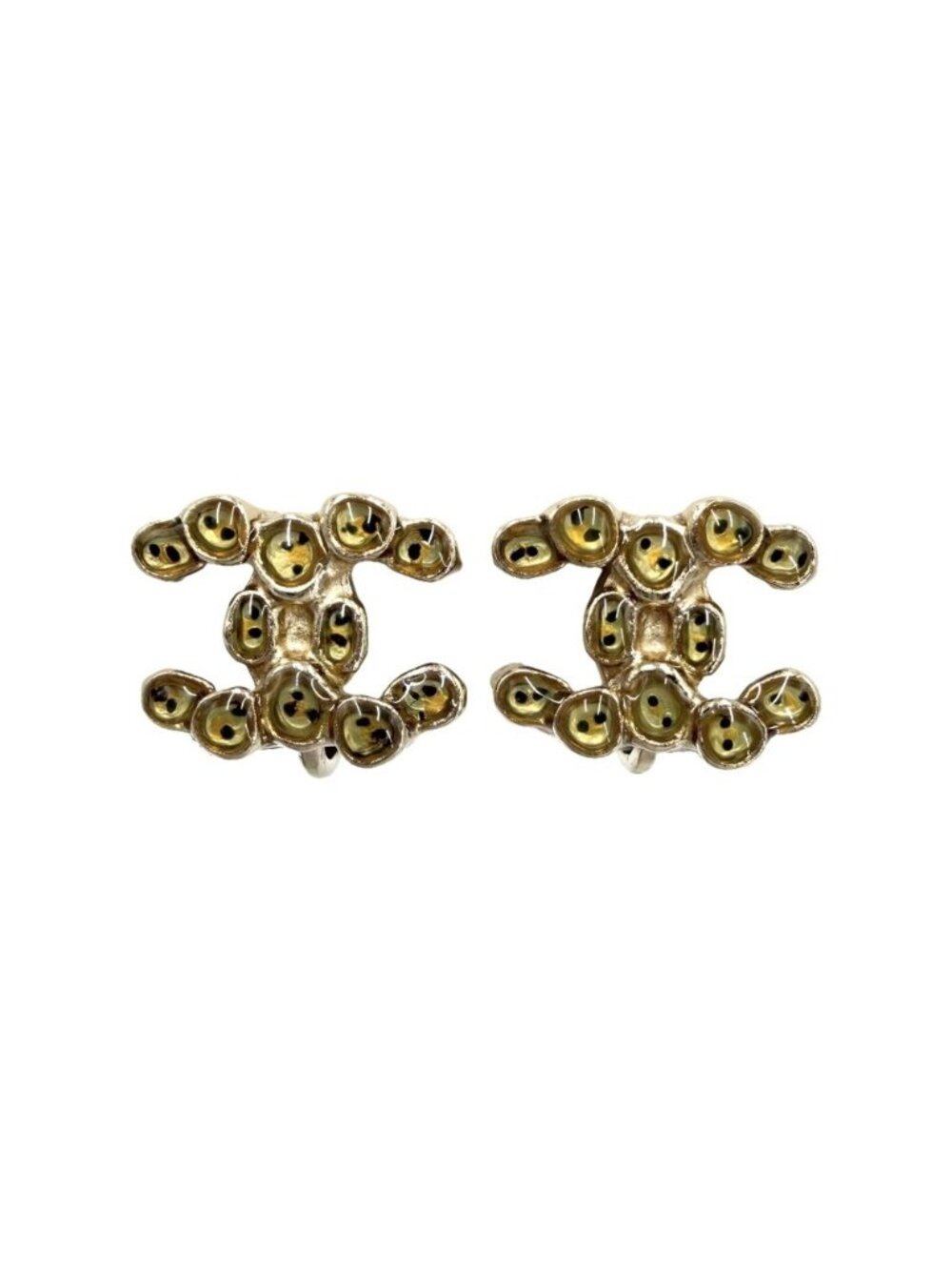 Chanel Earrings CC Logo Rhinestone Gold Plated